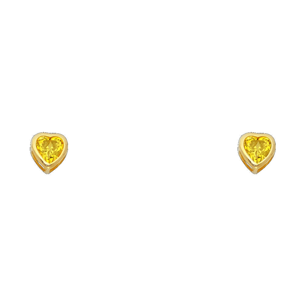14K Yellow Gold 4 mm CZ Heart Bezel Screw Stud (Jan - Dec)