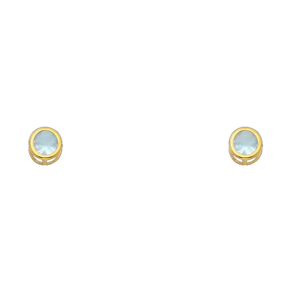 14K Yellow Gold 4 mm Round CZ Bezel Screw Stud (Jan -  Dec)