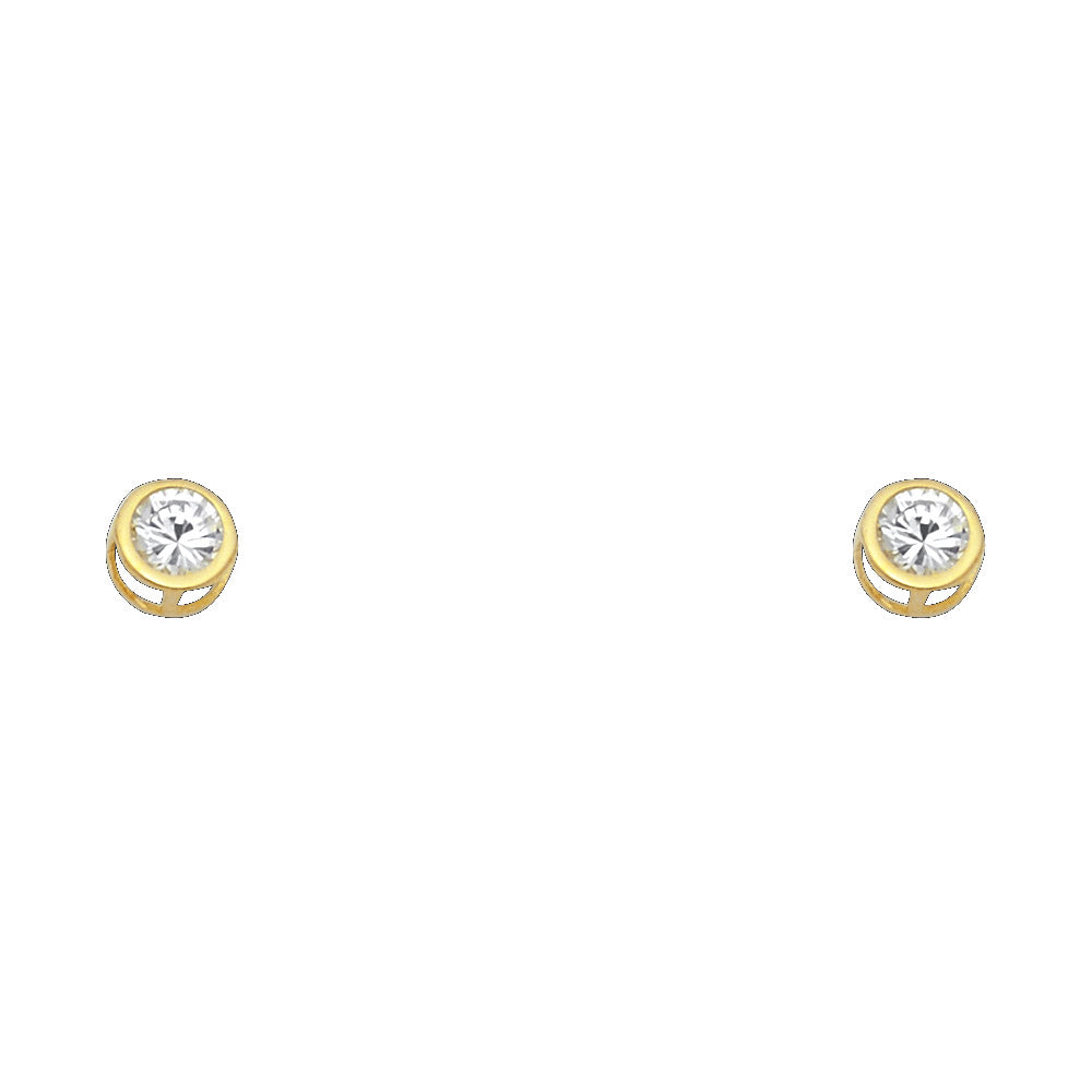 14K Yellow Gold 4 mm Round CZ Bezel Screw Stud (Jan -  Dec)