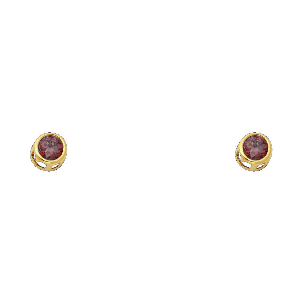 14K Yellow Gold 4 mm Round CZ Bezel Screw Stud (Jan -  Dec)