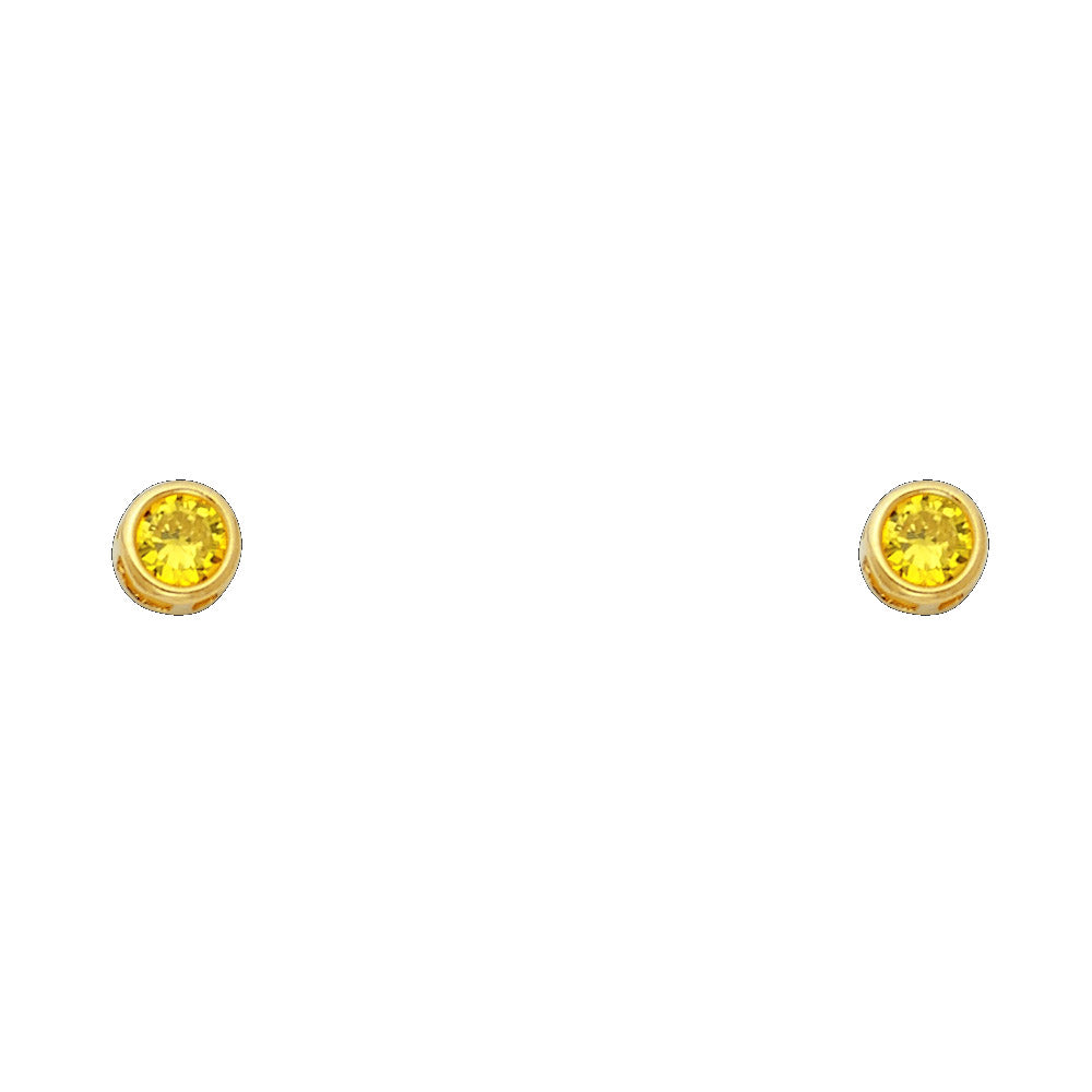 14K Yellow Gold 4 mm Round CZ Bezel Screw Stud (Jan -  Dec)