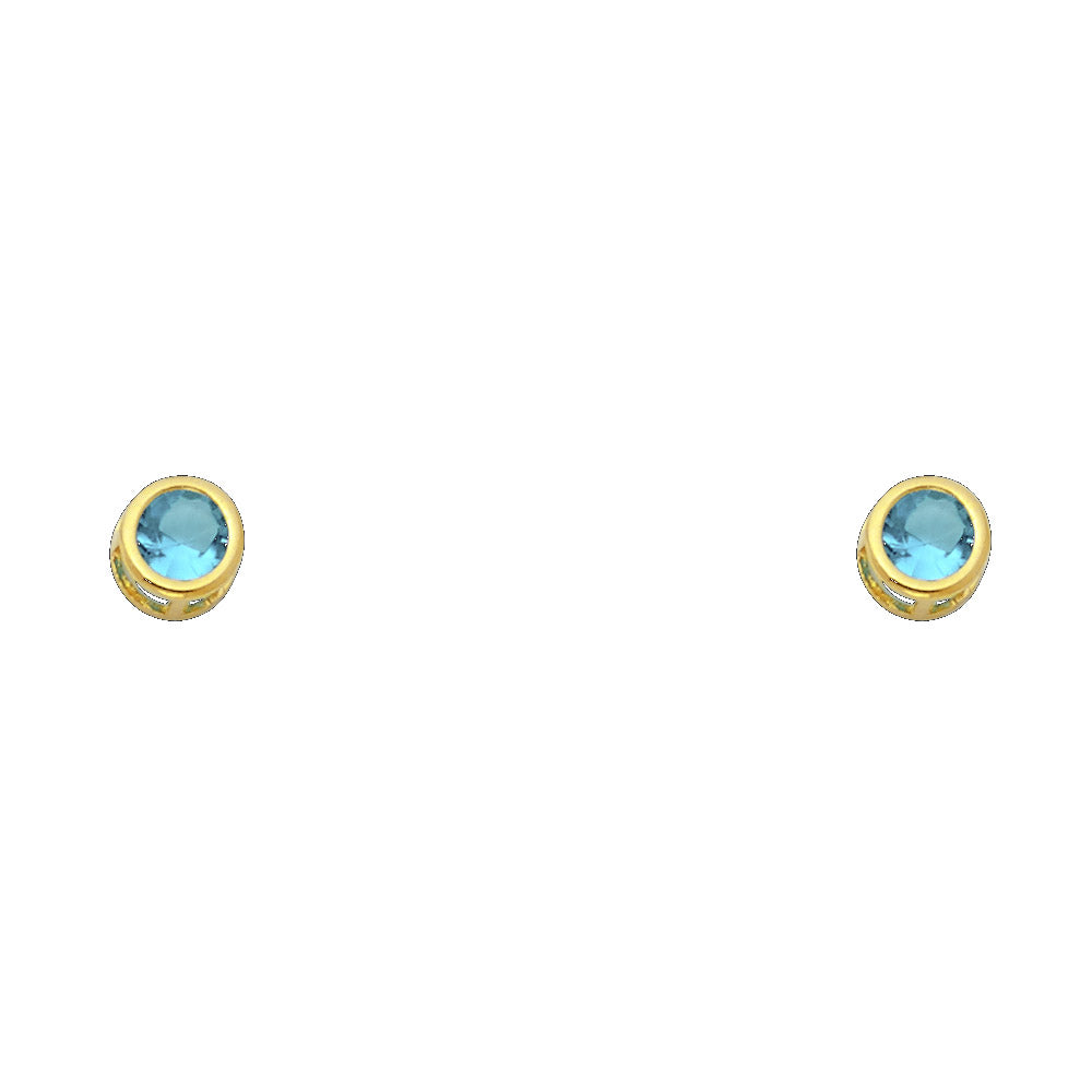 14K Yellow Gold 4 mm Round CZ Bezel Screw Stud (Jan -  Dec)
