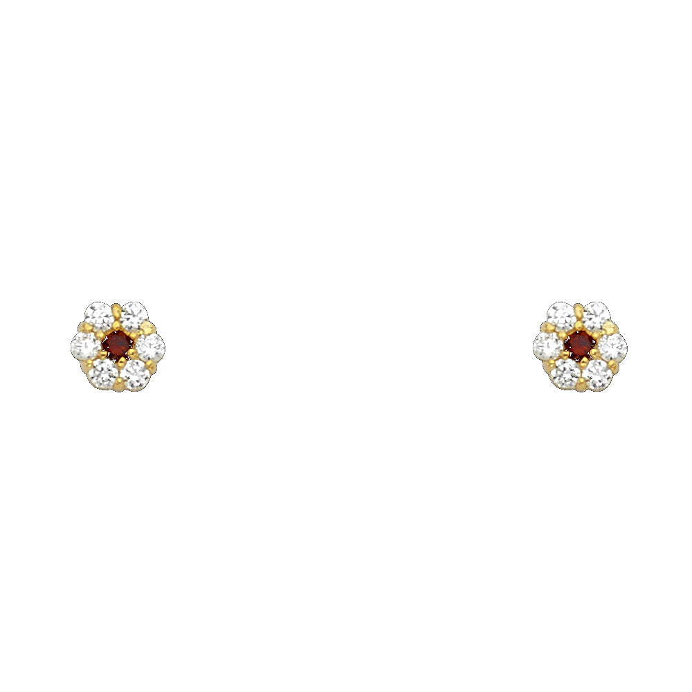 14K Yellow Gold Flower Leaf CZ Screw Stud Earrings (Jan -  Dec)