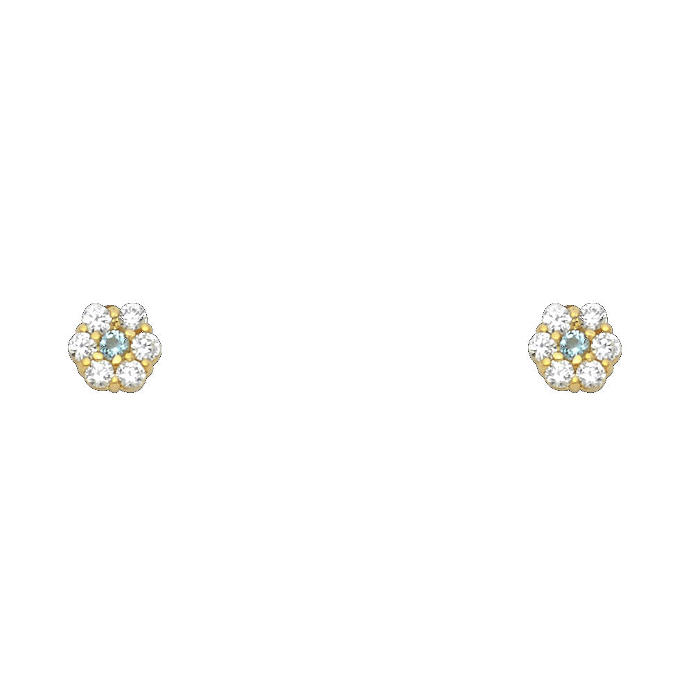 14K Yellow Gold Flower Leaf CZ Screw Stud Earrings (Jan -  Dec)