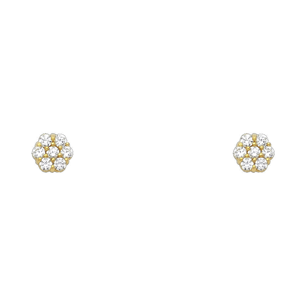 14K Yellow Gold Flower Leaf CZ Screw Stud Earrings (Jan -  Dec)