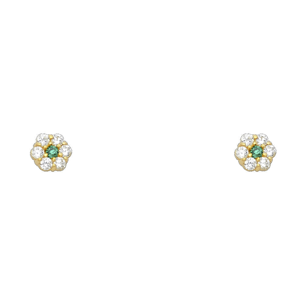 14K Yellow Gold Flower Leaf CZ Screw Stud Earrings (Jan -  Dec)