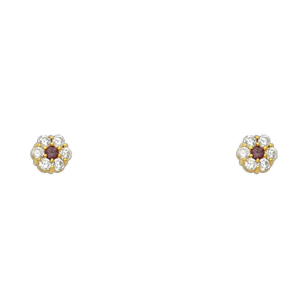 14K Yellow Gold Flower Leaf CZ Screw Stud Earrings (Jan -  Dec)