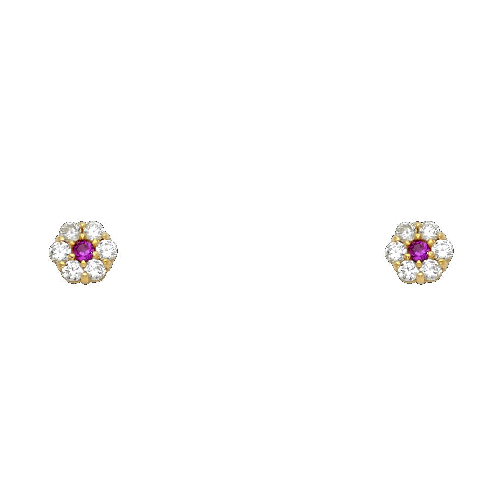 14K Yellow Gold Flower Leaf CZ Screw Stud Earrings (Jan -  Dec)