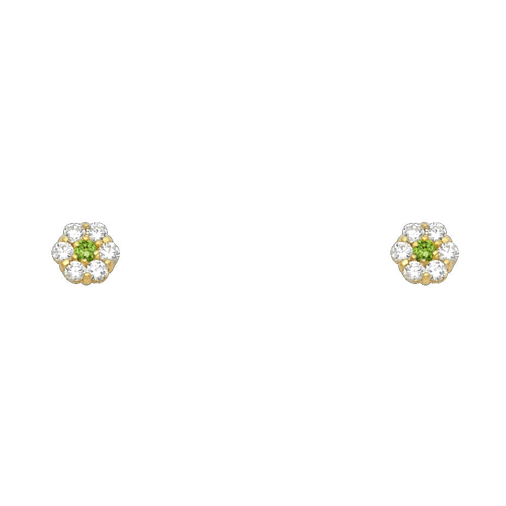14K Yellow Gold Flower Leaf CZ Screw Stud Earrings (Jan -  Dec)