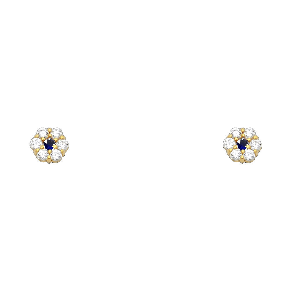 14K Yellow Gold Flower Leaf CZ Screw Stud Earrings (Jan -  Dec)