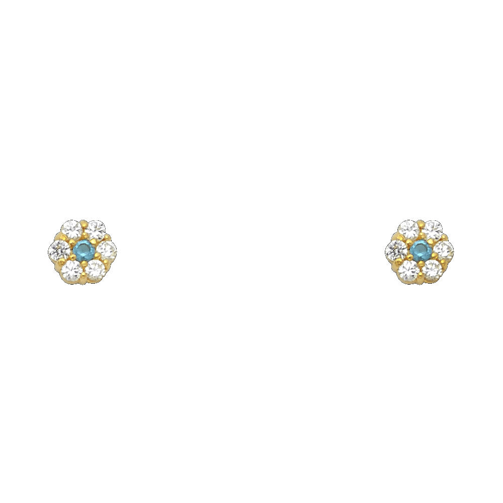 14K Yellow Gold Flower Leaf CZ Screw Stud Earrings (Jan -  Dec)