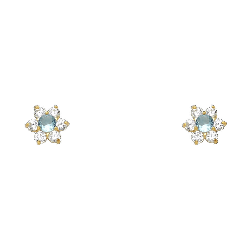 14K Yellow Gold Flower CZ Screw Stud Earrings (Jan - Dec)