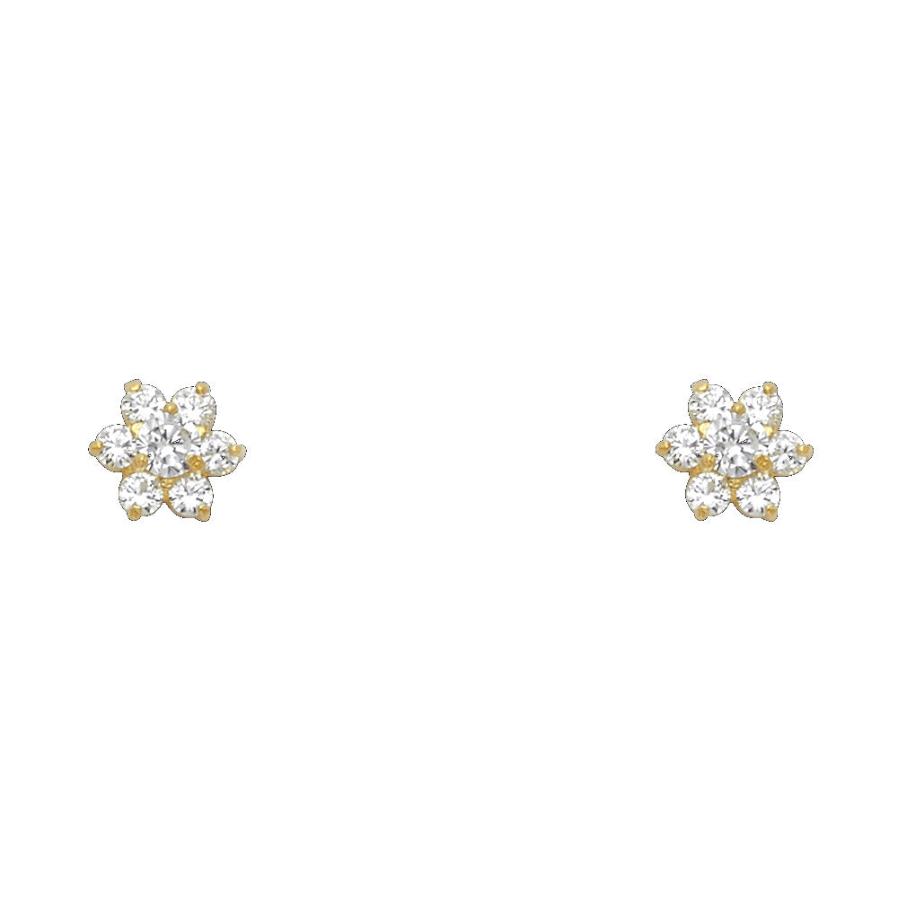 14K Yellow Gold Flower CZ Screw Stud Earrings (Jan - Dec)