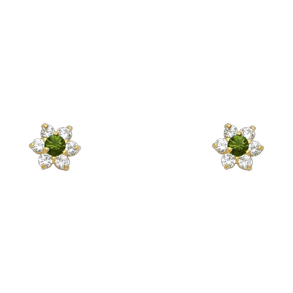 14K Yellow Gold Flower CZ Screw Stud Earrings (Jan - Dec)