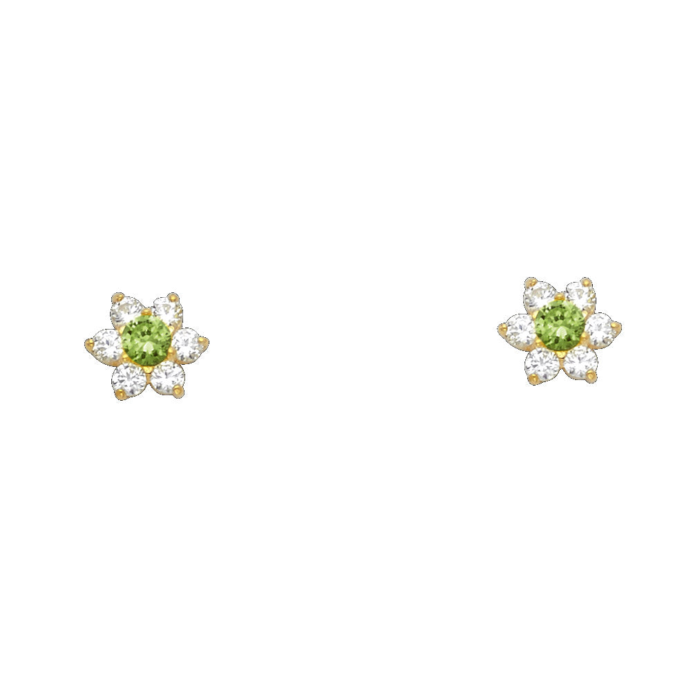 14K Yellow Gold Flower CZ Screw Stud Earrings (Jan - Dec)