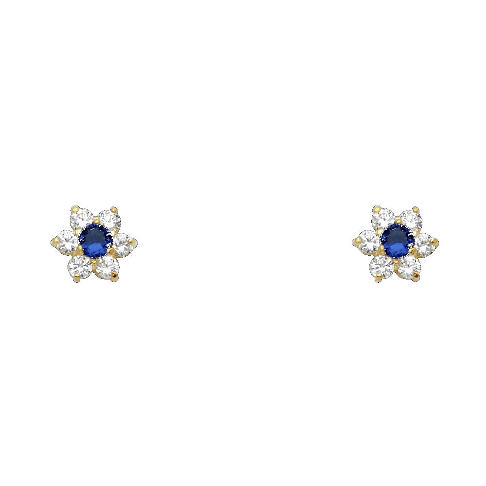 14K Yellow Gold Flower CZ Screw Stud Earrings (Jan - Dec)