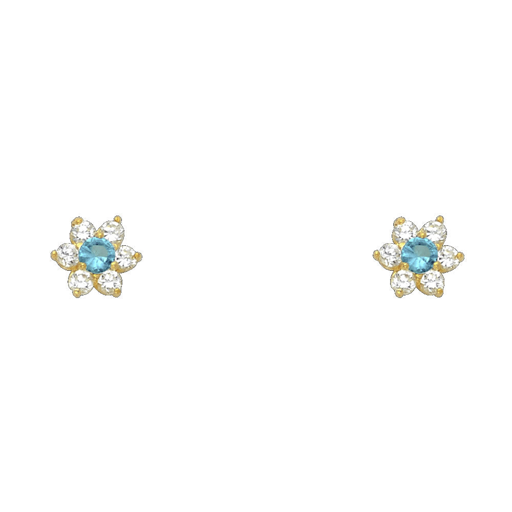14K Yellow Gold Flower CZ Screw Stud Earrings (Jan - Dec)