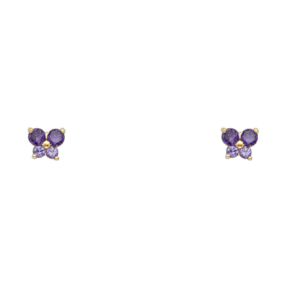 14K Yellow Gold Butterfly CZ Screw Stud Earrings (Jan - Dec)
