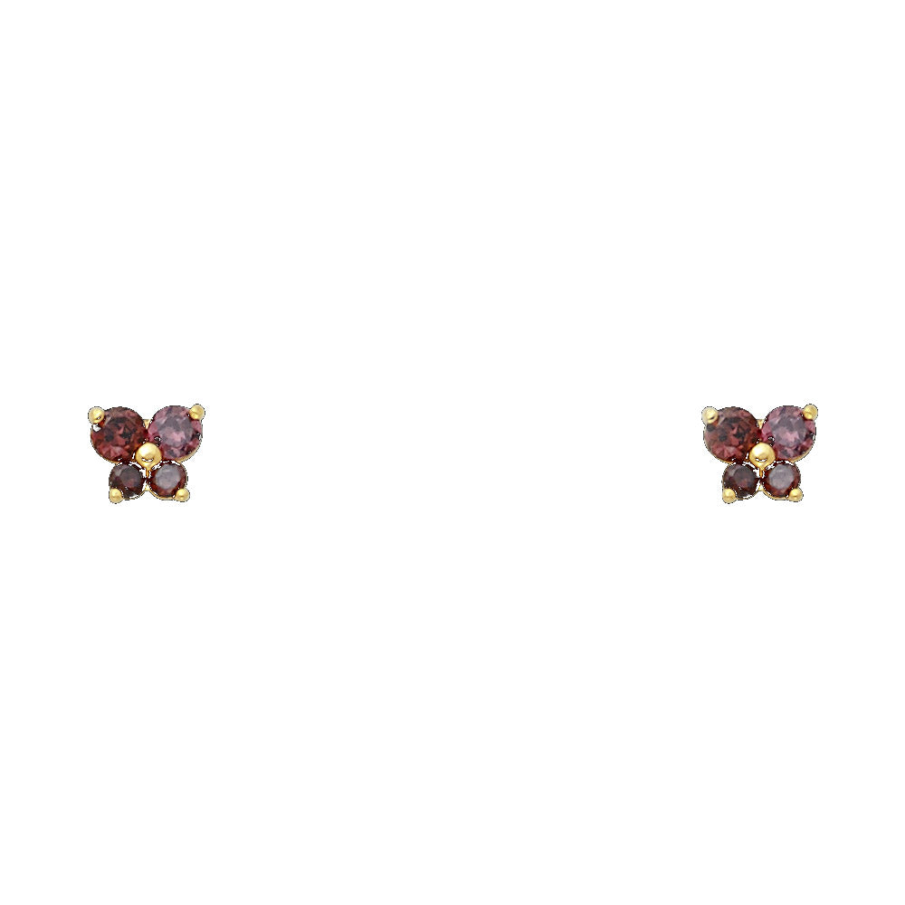 14K Yellow Gold Butterfly CZ Screw Stud Earrings (Jan - Dec)