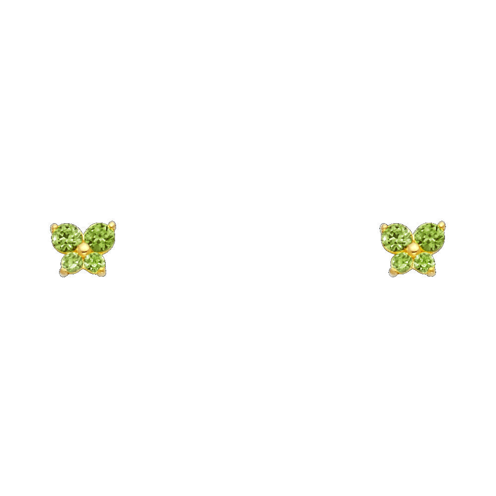 14K Yellow Gold Butterfly CZ Screw Stud Earrings (Jan - Dec)