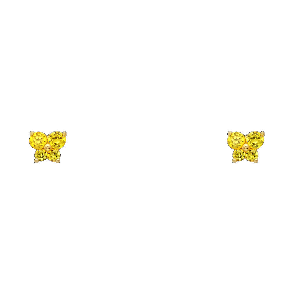 14K Yellow Gold Butterfly CZ Screw Stud Earrings (Jan - Dec)