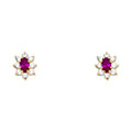 14K Yellow Gold Oval Flower Red CZ Stud (ST208)