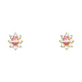 14K Yellow Gold Oval Flower Pink CZ Stud (ST211)