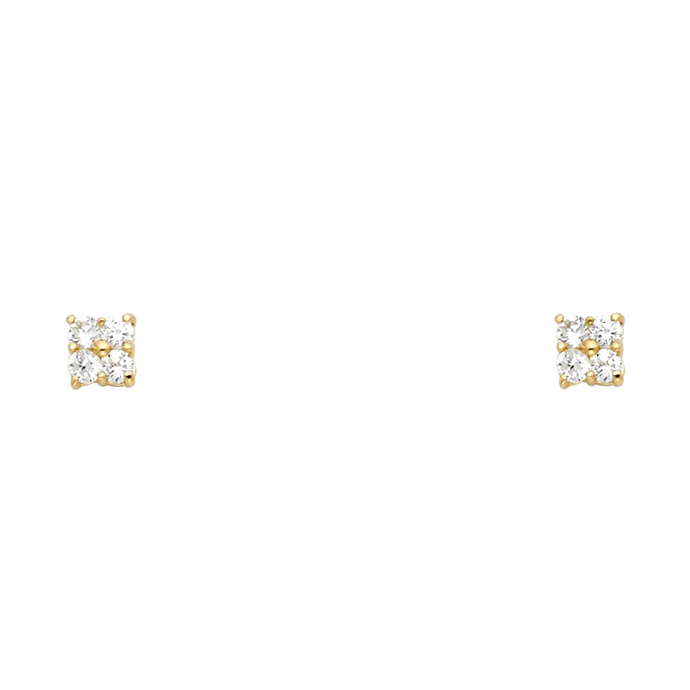14K Yellow Gold Sm 4Lf Flower CZ Studs (ST218)
