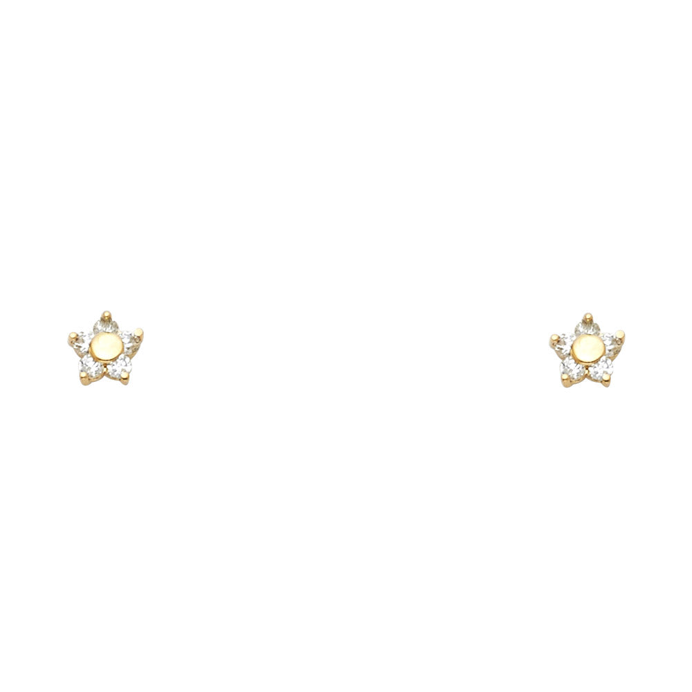 14K Yellow Gold Flower CZ Stud (ST222)