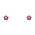 14K Yellow Gold 5Lf Flower Red CZ Studs (ST225)
