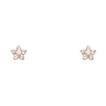 14K Yellow Gold 5Lf Flower Pink CZ Studs (ST227)