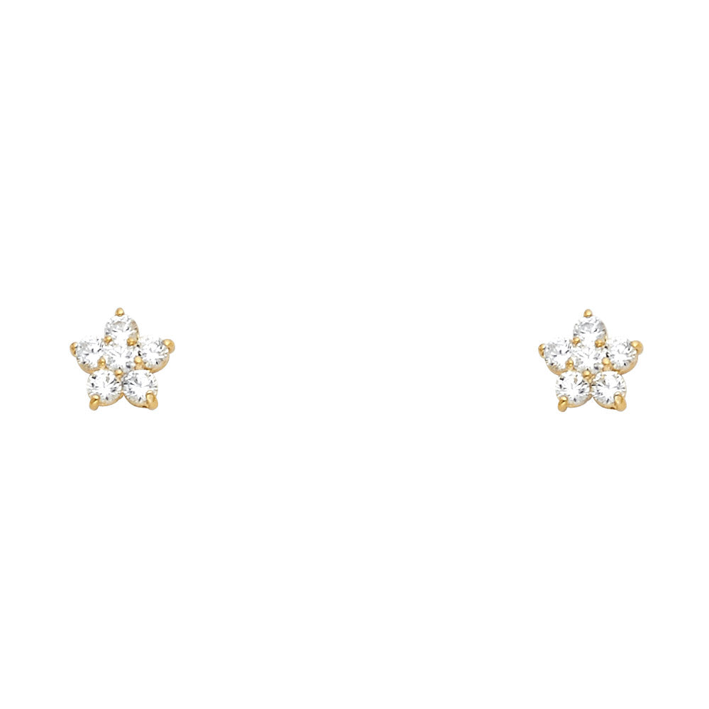 14K Yellow Gold 5Lf Flower CZ Studs (ST229)