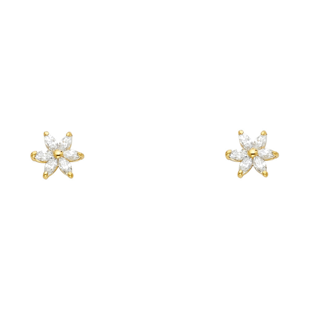 14K Yellow Gold Flower CZ Stud (ST231)