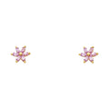 14K Yellow Gold Pink Flower Stud (ST232)