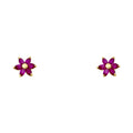 14K Yellow Gold Flower Red CZ Stud (ST234)