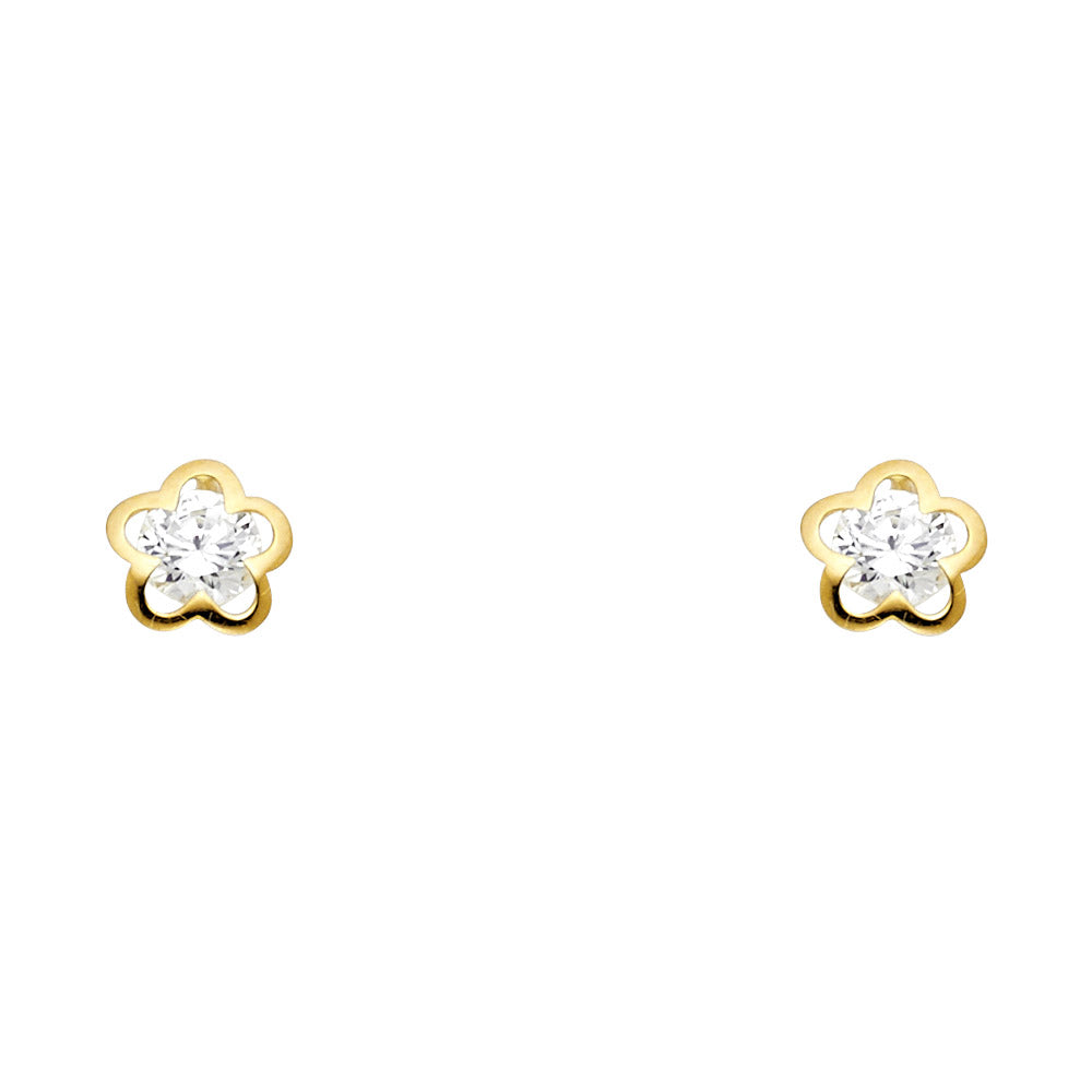 14K Yellow Gold Flower With Round CZ (ST235)