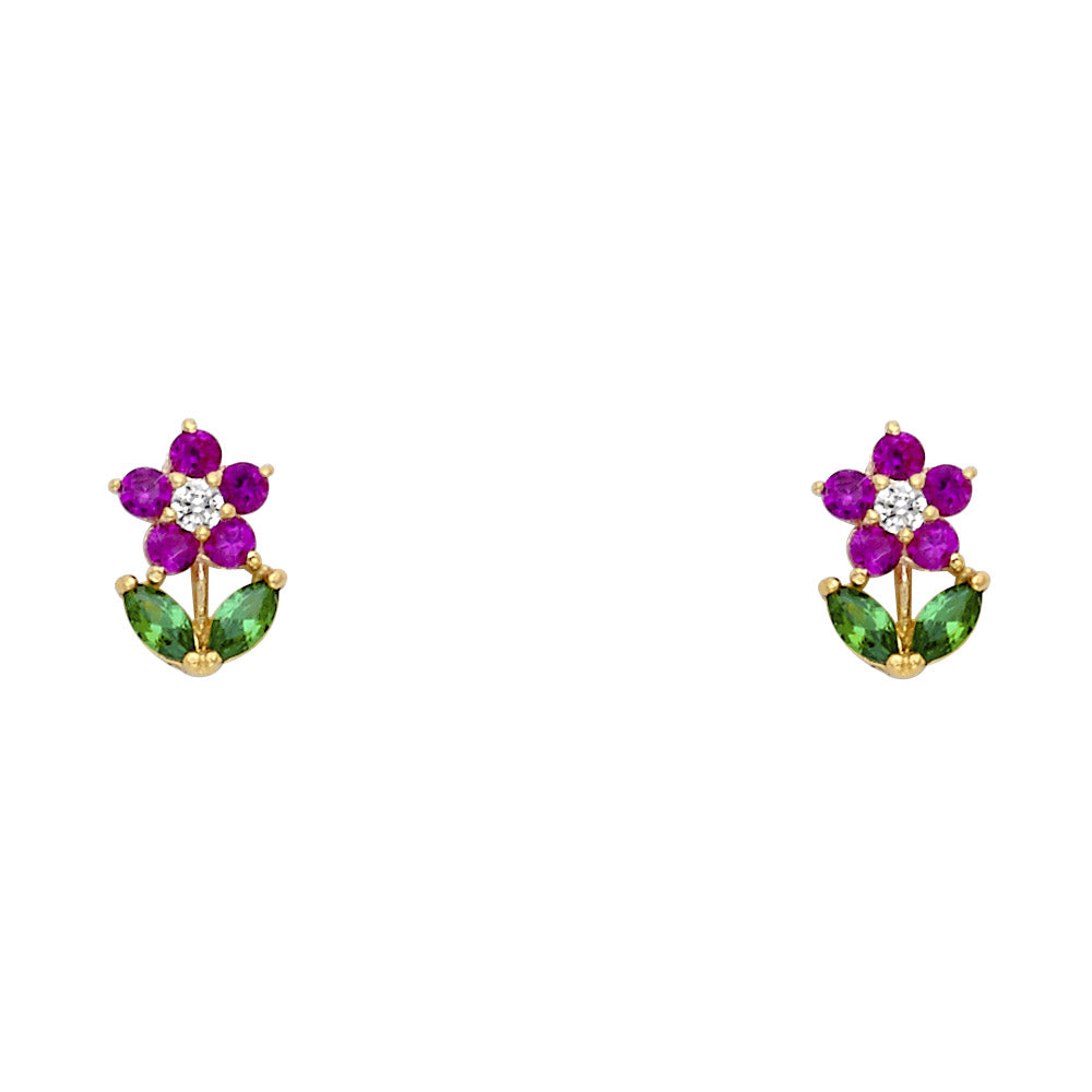 14K Yellow Gold Flower CZ Stud (ST237)