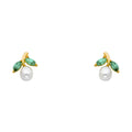 14K Yellow Gold Pearl+Green CZ Branch Stud (ST238)