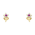 14K Yellow Gold Flower Red CZ Branch Stud (ST239)