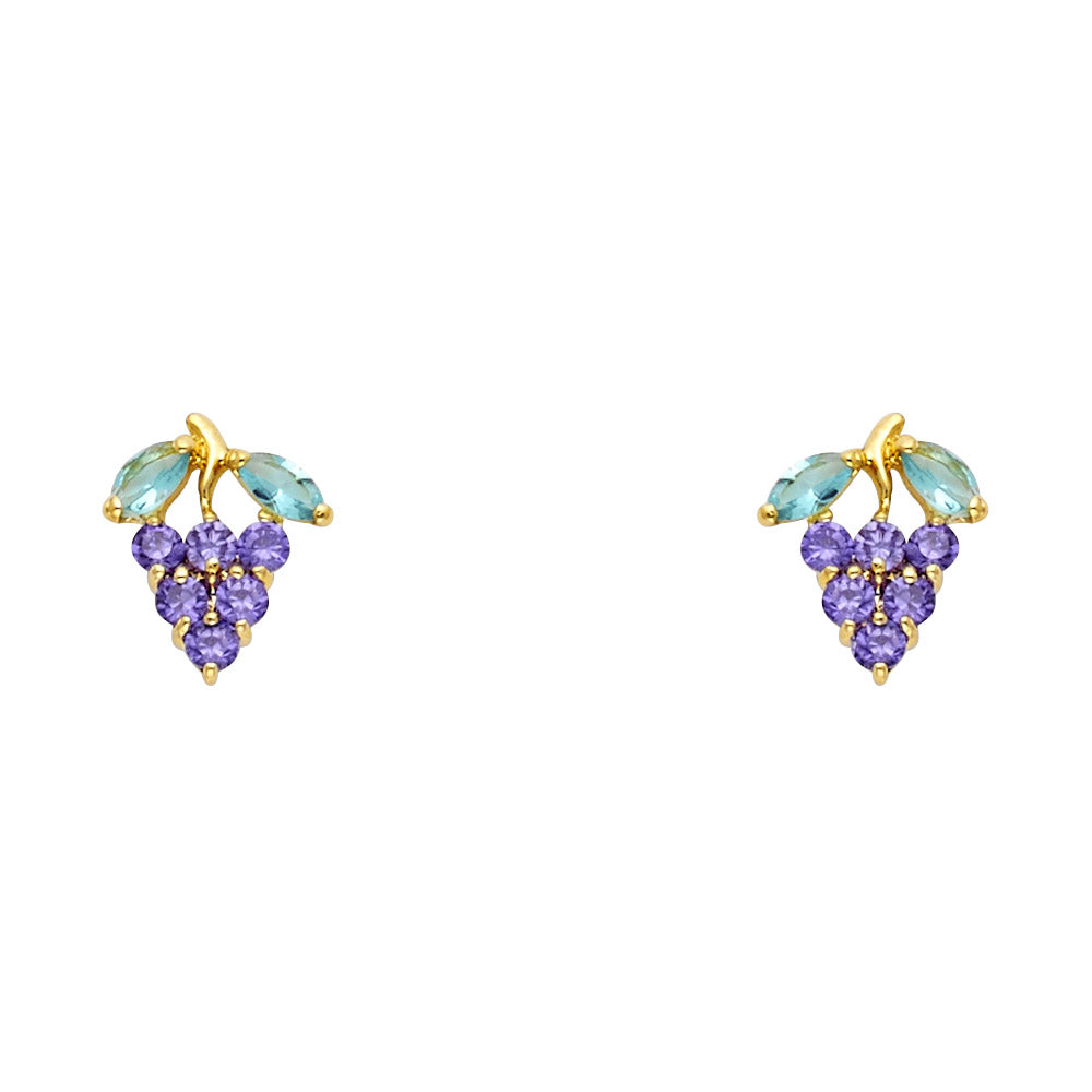 14K Yellow Gold Grape Purple CZ Stud (ST241)