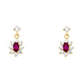 14K Yellow Gold Hanging Flowe Red CZ Studs (ST244)