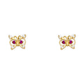14K Yellow Gold Butterfly Red CZ Stud (ST251)