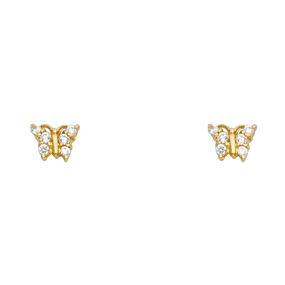 14K Yellow Gold Butterfly CZ Stud (ST256)