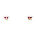 14K Yellow Gold Butterfly Red CZ Stud (ST257)