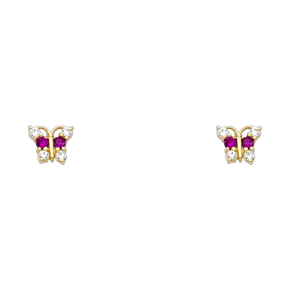 14K Yellow Gold Butterfly Red CZ Stud (ST257)