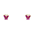 14K Yellow Gold Butterfly Red CZ Stud (ST261)
