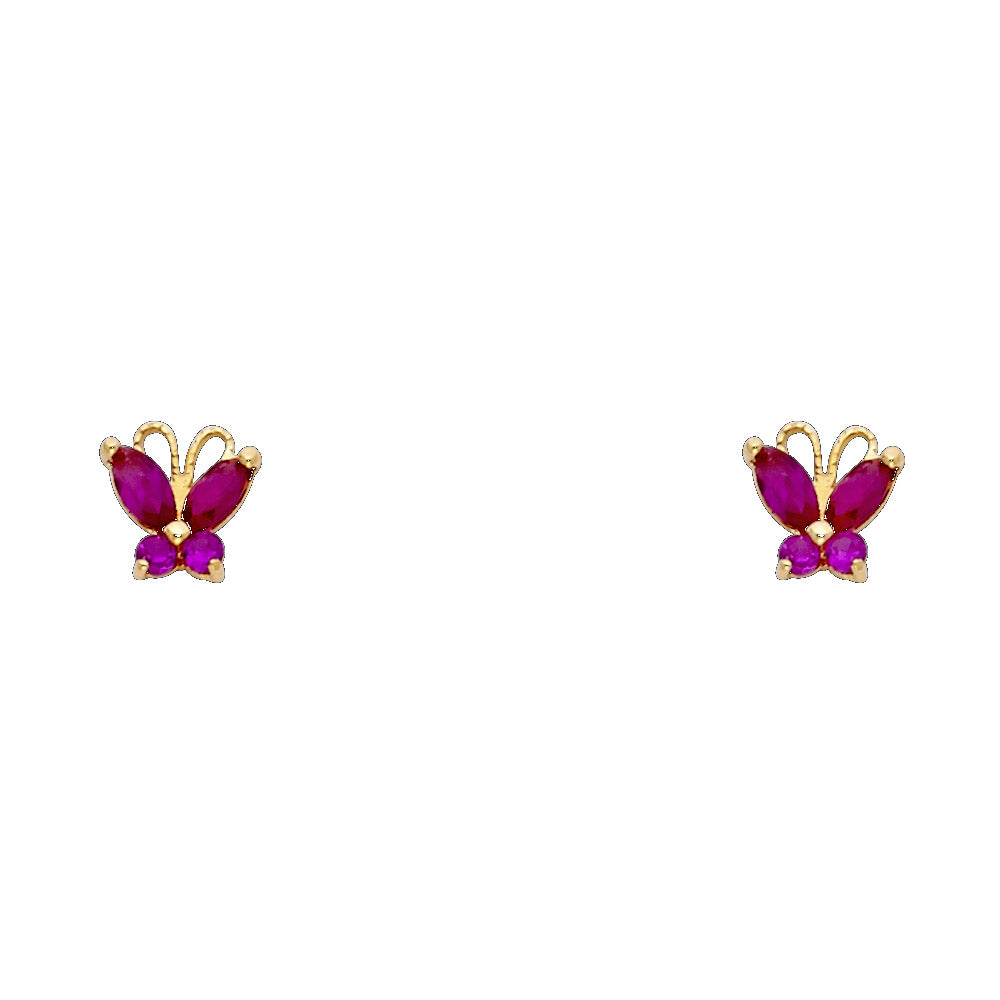 14K Yellow Gold Butterfly Red CZ Stud (ST261)
