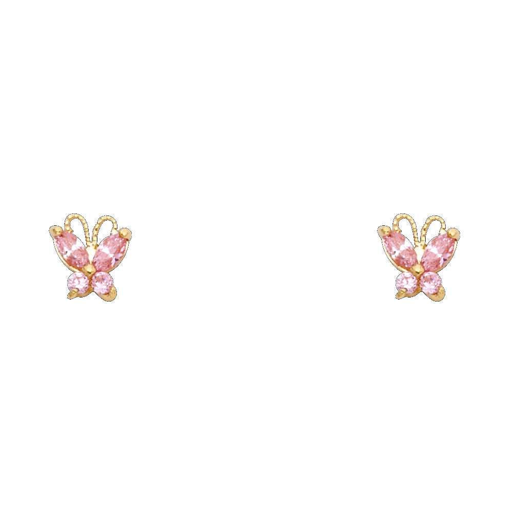14K Yellow Gold Butterflypink CZ Stud (ST262)