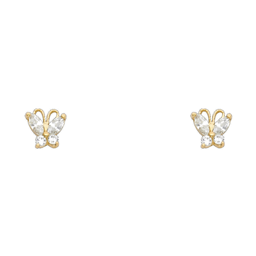14K Yellow Gold Butterfly CZ Stud (ST263)
