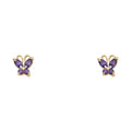 14K Yellow Gold Butterfly Purple CZ Stud (ST264)